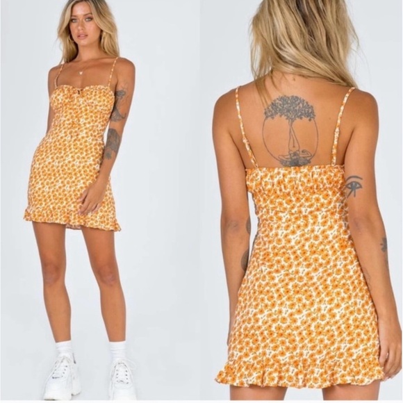 Princess Polly Orange Floral Spaghetti Strap Dress Size 0 - Picture 3 of 9